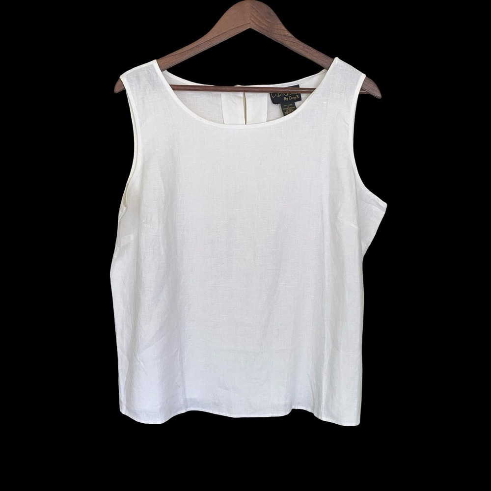 C.B. Studio Corey B White Vintage Tank Top Size L Linen Women's Classic Summer